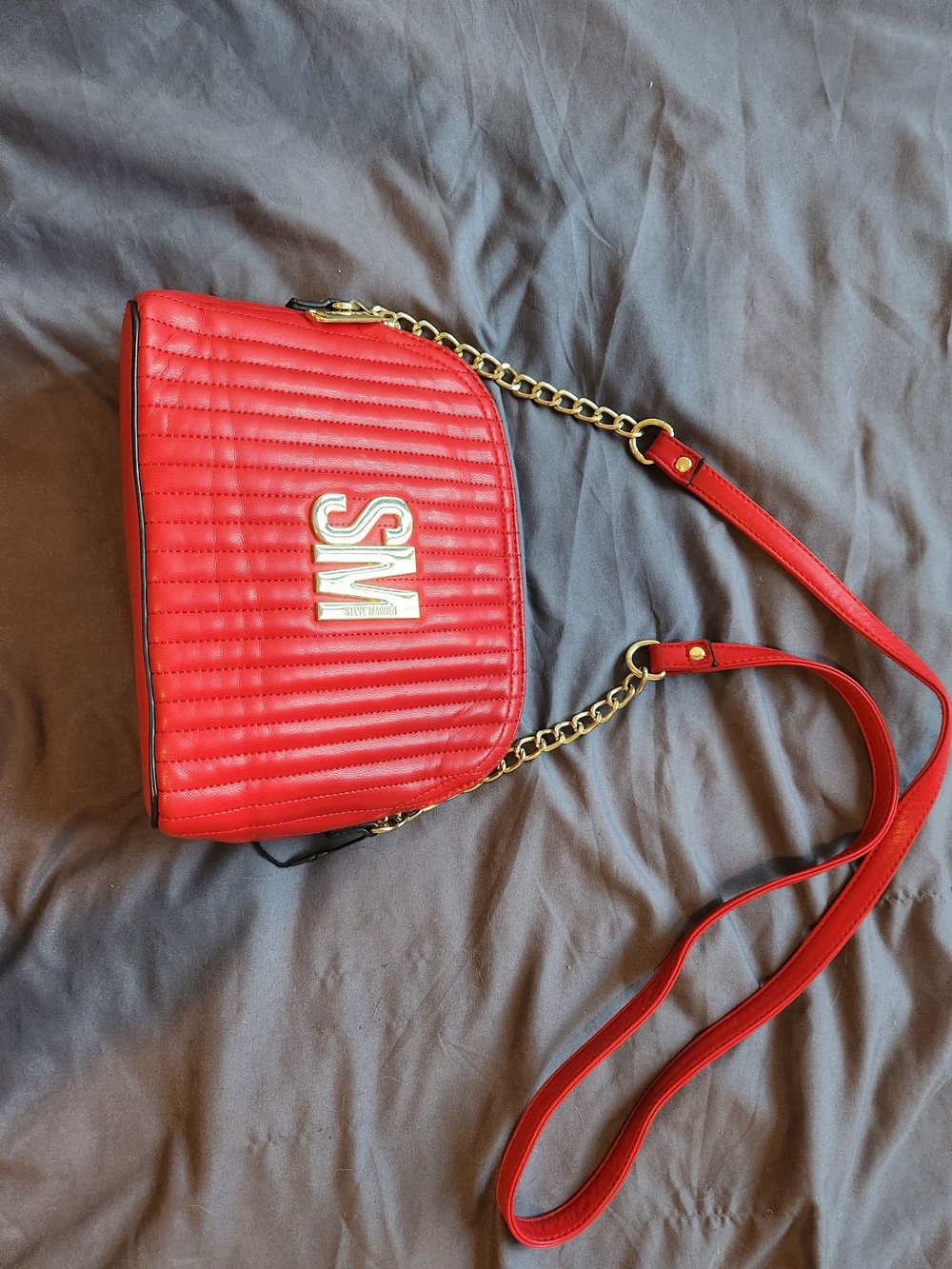 Steve Madden Red Quilted Crossbody with Gold Chain